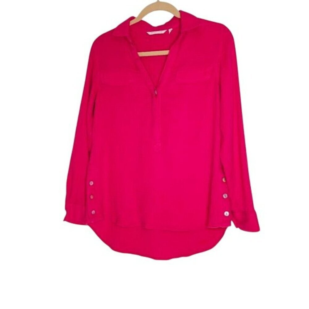 Soft Surroundings Womens Pink Long Sleeve Buttoned Tunic Top S 100% Cotton